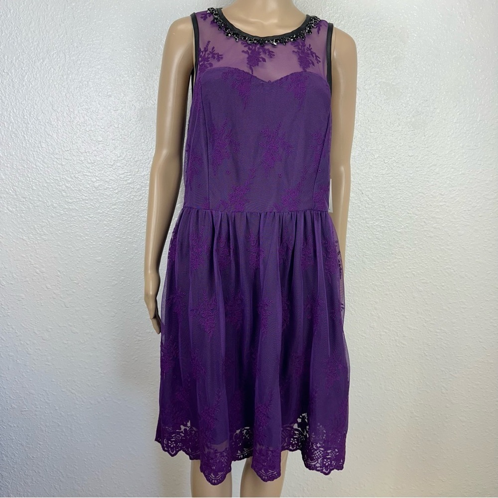 Kensie purple Dress Lace Overlay Fit & Flare Party Whimsigoth Fairy Goth sheer L